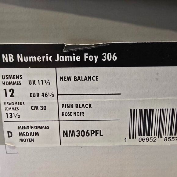 New Balance # Numeric "306" Sneakers Pink/Black Jamie Foy Skating Shoes SZ 12 - Picture 11 of 15